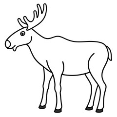 Vector Design Childish Contour Drawing of a Rounded Moose in Profile - Full Body Illustration