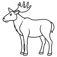 Vector Design Childish Contour Drawing of a Rounded Moose in Profile - Full Body Illustration