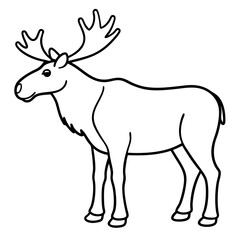Obraz premium Vector Design Childish Contour Drawing of a Rounded Moose in Profile - Full Body Illustration