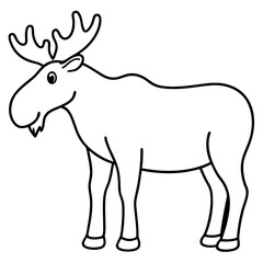 Vector Design Childish Contour Drawing of a Rounded Moose in Profile - Full Body Illustration