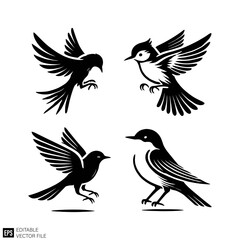 Obraz premium set of bird Isolated vector graphic illustration design in black and white silhouette for clip art templates