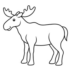 Vector Design Childish Contour Drawing of a Rounded Moose in Profile - Full Body Illustration
