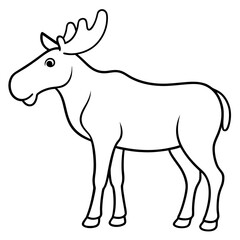 Vector Design Childish Contour Drawing of a Rounded Moose in Profile - Full Body Illustration