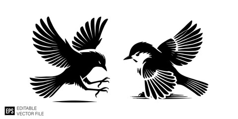 set of bird Isolated vector graphic illustration design in black and white silhouette for clip art templates