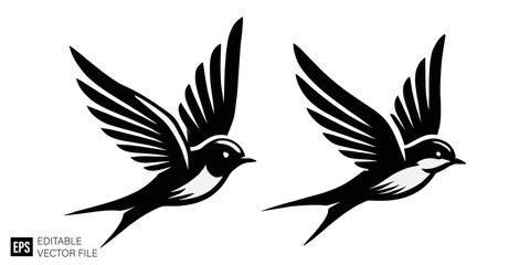 Fototapeta premium set of bird Isolated vector graphic illustration design in black and white silhouette for clip art templates
