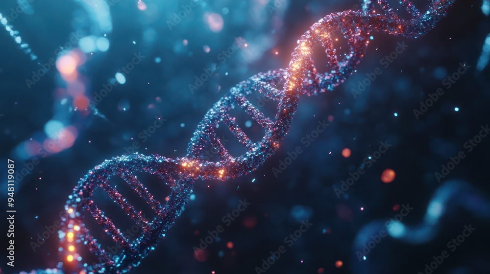 Aufkleber abstract representation of a dna double helix with colorful particles, symbolizing genetics and mole