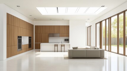 Fototapeta premium Discover the architectural genius of this house. From its open-concept layout to every piece perfectly positioned, it's a symphony of clean lines and uncluttered spaces.