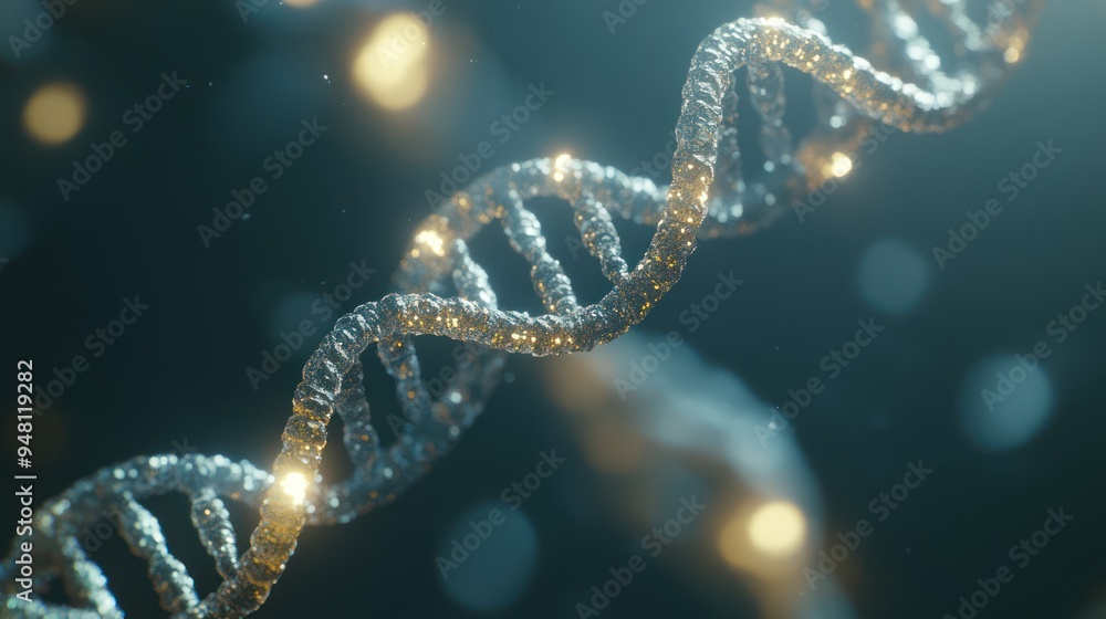 Aufkleber a mesmerizing close-up of a dna double helix, showcasing intricate details and sparkling elements in