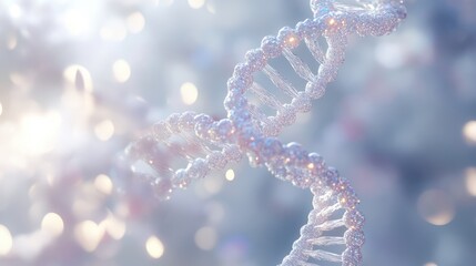 A beautifully rendered DNA double helix in sparkling, luminous tones, symbolizing the essence of life and genetic science.