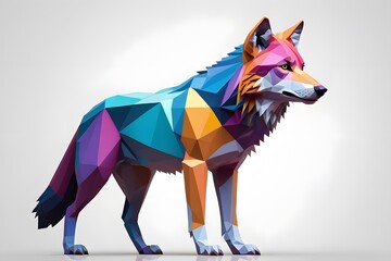 Obraz premium 3d illustration of a wolf with colorful polygonal texture. Studio shot.