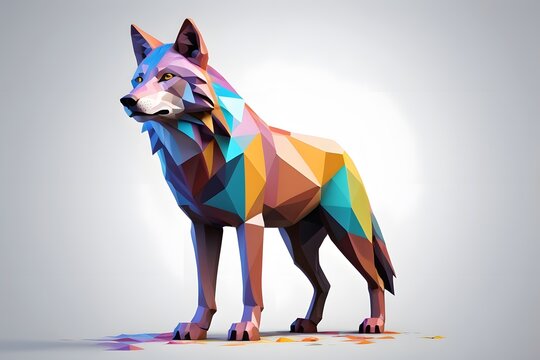 3d illustration of a wolf with colorful polygonal texture. Studio shot.