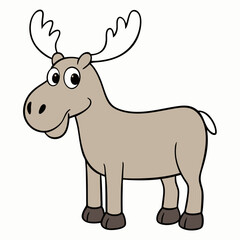 Childish Contour Moose Rounded Profile Vector Art