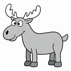 Childish Contour Moose Rounded Profile Vector Art