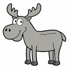 Childish Contour Moose Rounded Profile Vector Art