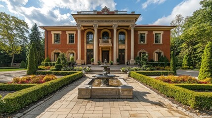 Obraz premium Grand Mansion with Fountain and Lush Gardens