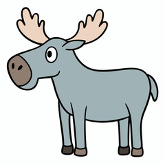 Childish Contour Moose Rounded Profile Vector Art