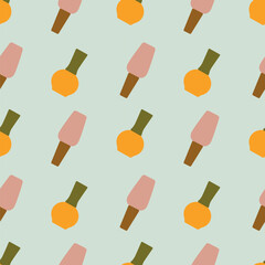 Bottles, flasks seamless pattern. Gel polish or perfume on a light background. Flat vector illustration for wrapping paper, background, packaging, cover