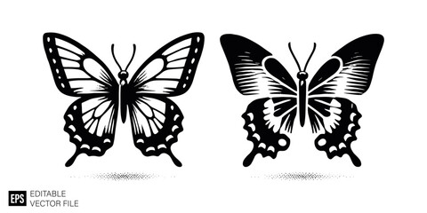 butterfly Isolated vector graphic illustration design in black and white silhouette for clip art templates