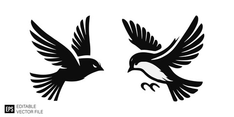 Fototapeta premium set of bird Isolated vector graphic illustration design in black and white silhouette for clip art templates