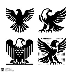 Obraz premium eagle set Isolated vector graphic illustration design in black and white silhouette for clip art templates
