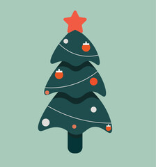 Christmas tree with heralds, light bulb with elements for winter holidays decoration.