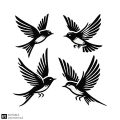 Fototapeta premium set of bird Isolated vector graphic illustration design in black and white silhouette for clip art templates