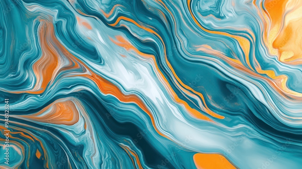 Poster vibrant abstract swirl of turquoise and orange hues creating a dynamic visual experience.
