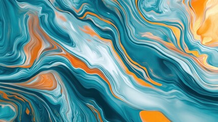 Obraz premium Vibrant abstract swirl of turquoise and orange hues creating a dynamic visual experience.