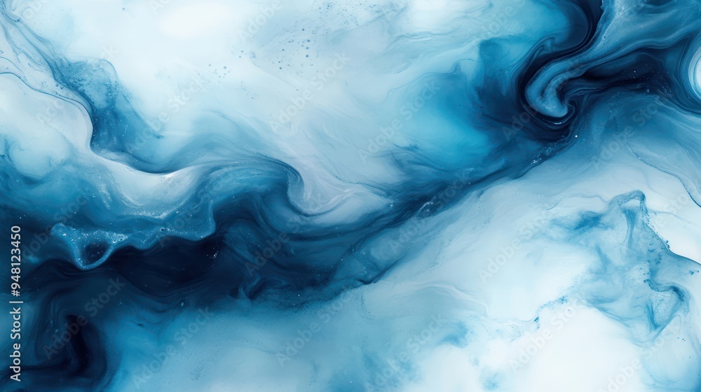 Poster abstract swirl of blue and white tones creating a tranquil and fluid composition.