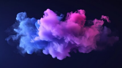 Fototapeta premium Colorful smoke cloud in shades of blue and pink billowing against a dark background.