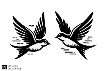 Obraz premium set of bird Isolated vector graphic illustration design in black and white silhouette for clip art templates