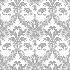 seamless pattern grey white baroque on white background