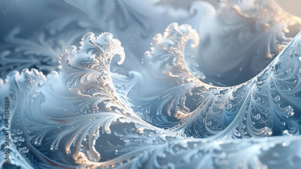 Aufkleber an intricate abstract design featuring swirling patterns and delicate textures in soft blue tones, e