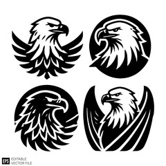 Obraz premium eagle set Isolated vector graphic illustration design in black and white silhouette for clip art templates