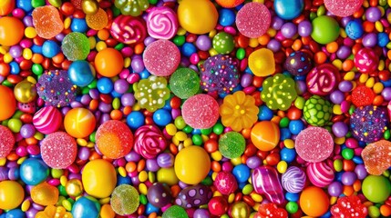 Fototapeta premium Delightful photograph of colorful candies, featuring bright hues and different shapes.
