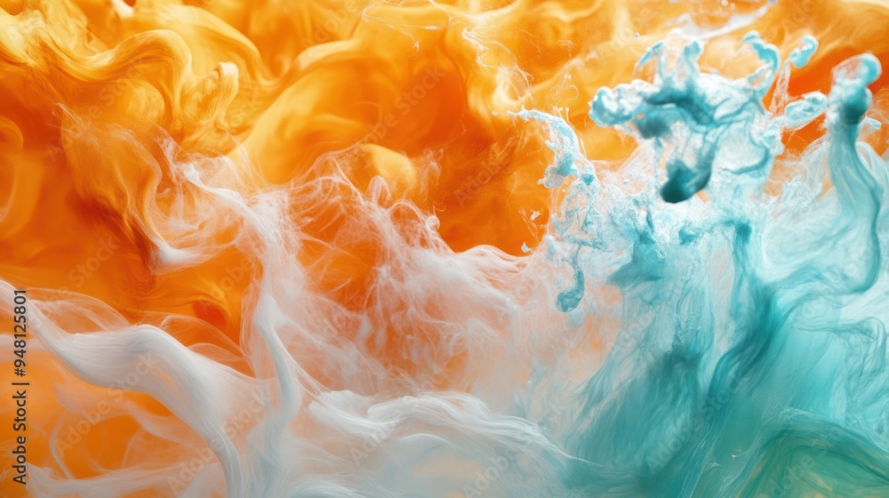 Poster vibrant swirls of orange and turquoise create a striking abstract design in fluid dynamics.