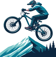 Naklejka premium Abstract silhouette of a rider, man is doing a trick, isolated on a white background. Mountain cycling sport transport. Vector illustration 