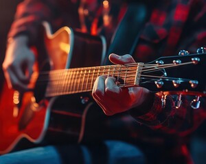 Fototapeta premium Musician playing the guitar on stage during a live performance