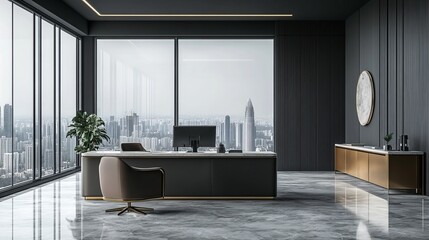 Fototapeta premium Modern 3D office with wooden interior design
