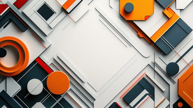 107. A geometric frame composed of interlocking shapes and bold patterns, the modern design adding a striking and abstract border to the white background, perfect for contemporary compositions