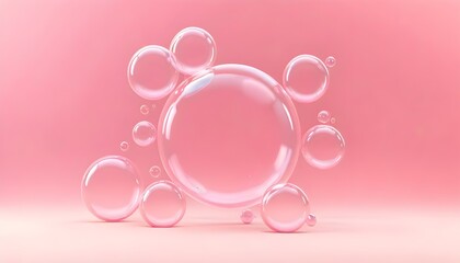 Obraz premium Transparent Soap Bubbles Water Pink Background Graphic Design