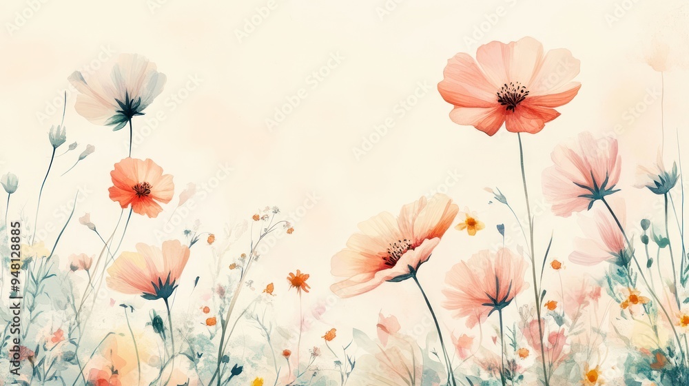 Aufkleber a delicate array of pastel flowers in soft hues, creating a serene and romantic atmosphere.