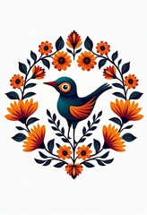 Obraz premium Mexican Folk Art | Colorful Floral Circle Pattern, Isolated