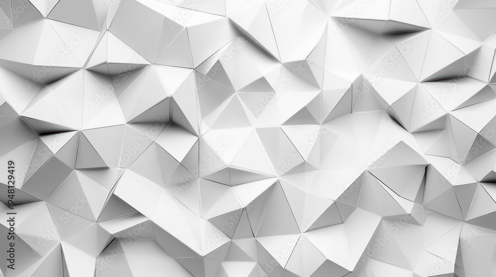 Poster abstract white geometric background with triangular facets and textures.