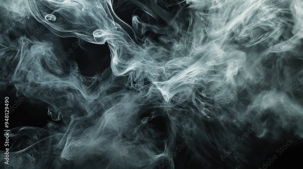 Poster a swirling pattern of gray smoke against a dark backdrop, creating an ethereal and mysterious atmosp