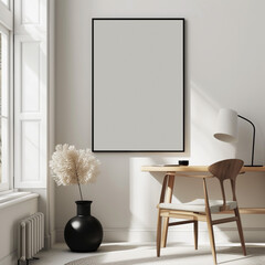 living room picture minimal living pastel canvas furniture up contemporary poster floor photo room beige chair image simple frame interior armchair mock blank retro home scandinavian nor