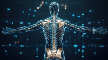 A detailed view of the human body in structural balance, highlighting the alignment of bones and muscles for optimal health.