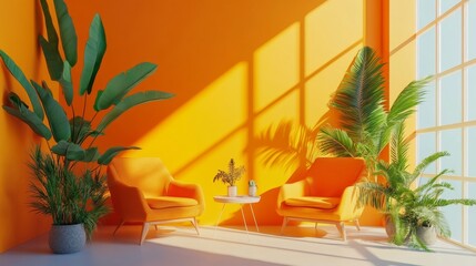 Mockup of a living room interior wall with gray armchairs. Stock