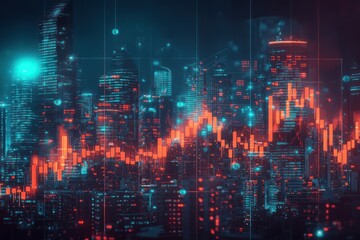 Cityscape with Stock Market Data