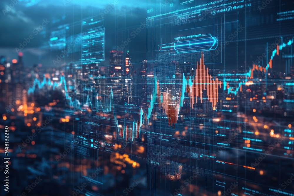 Poster digital cityscape with data visualizations